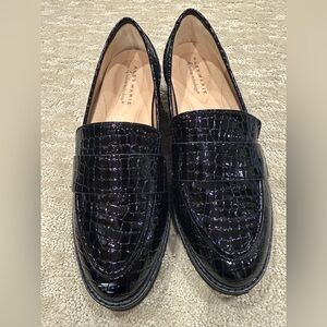 Alex Marie Shiny Black Croc-Embossed Slip-Ons